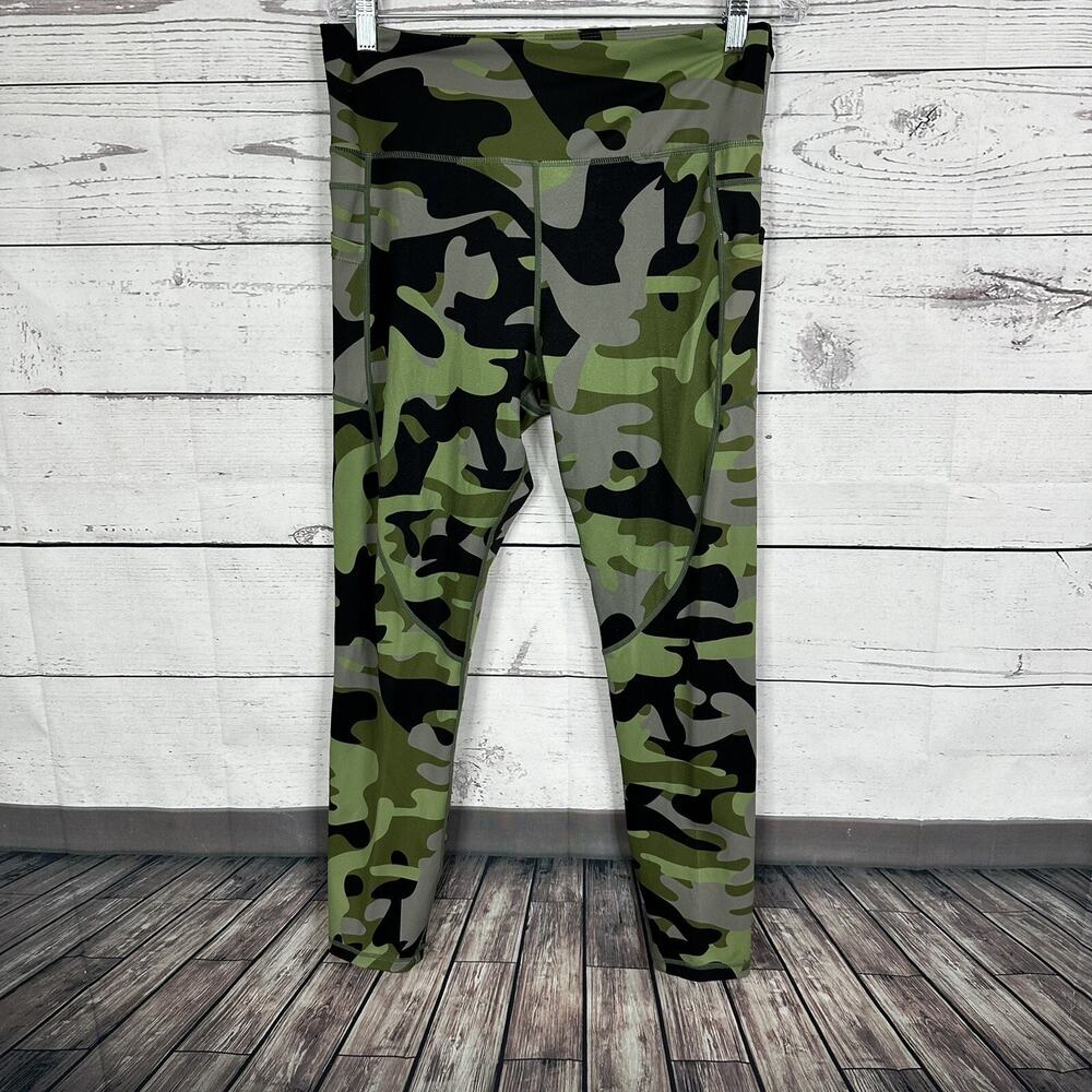 Zyia Light N Tight‎ Leggings Womens XXL Green Camo Pockets High Rise Slimming